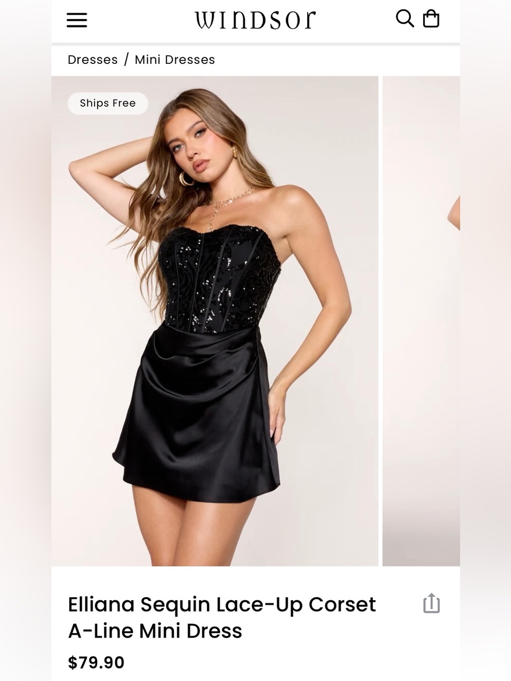 Windsor Black Sequin Strapless Corset Honecoming Dress